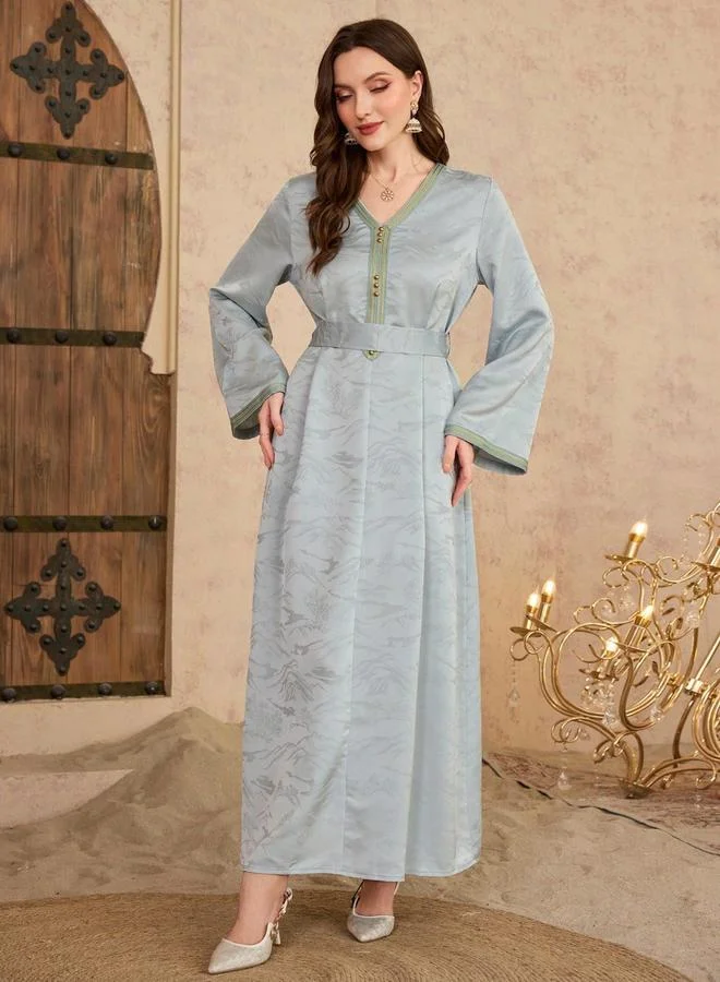 Take Two  Women Blue Jacquard Belted A-Line Jalabiya for Women | Best Price UAE